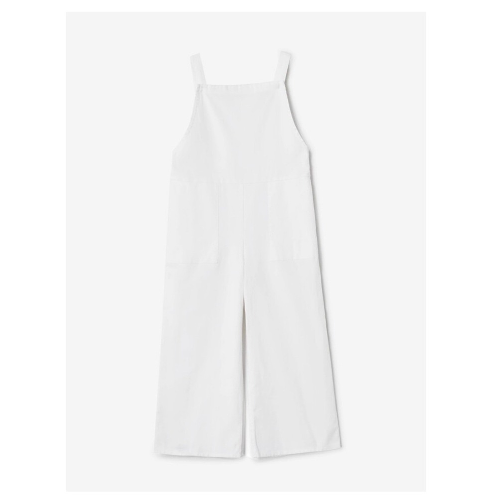 Eileen Fisher White Organic Cotton Hemp Denim Wide Leg Overalls Sz S Lagenlook